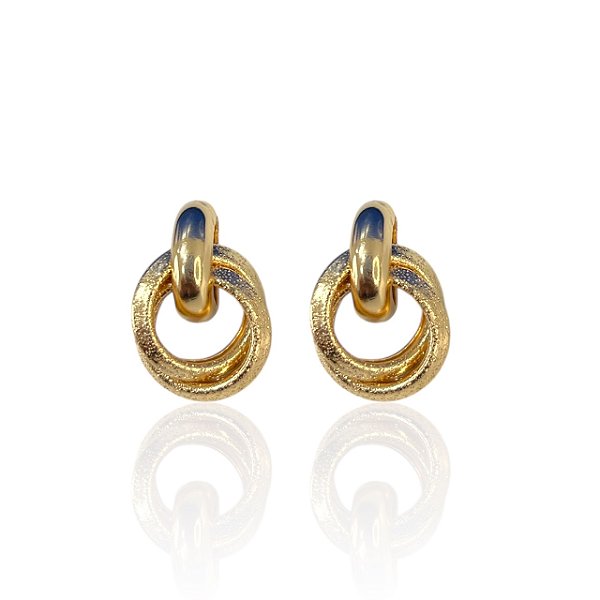 Brinco Bijuteria Dourado e Prata Elos Pequeno Trabalhado