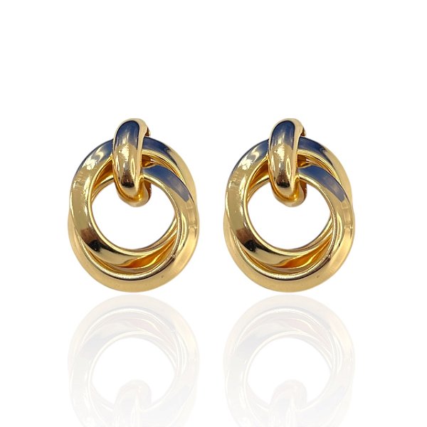 Brinco Bijuteria Dourado e Prata Elos Grande Liso