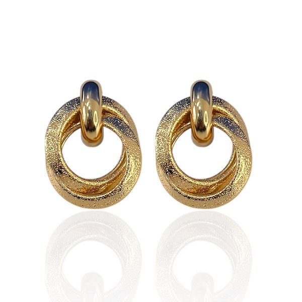 Brinco Bijuteria Dourado e Prata Elos Grande Trabalhado