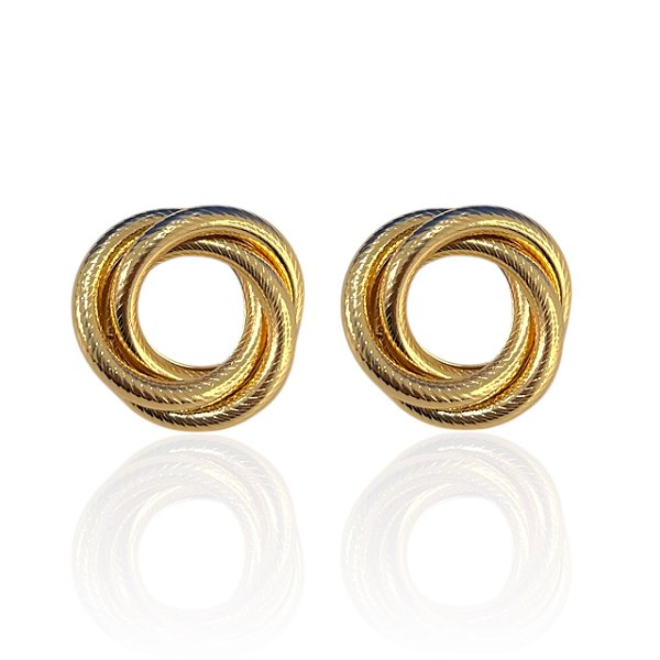 Brinco Bijuteria Dourado e Prata Elos Grande Trabalhado