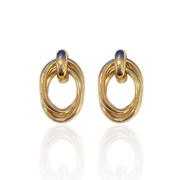 Brinco Bijuteria Dourado e Prata Elos Grande Liso