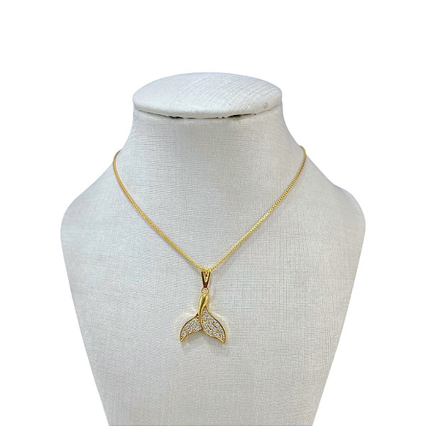 Colar Folheado Ouro 18k Cauda de Sereia Cravejada
