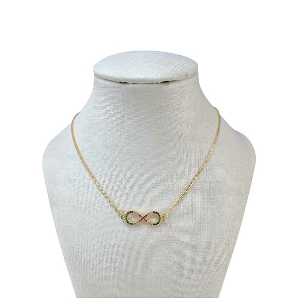 Colar Folheado Ouro 18k Infinito Cravejado Colors