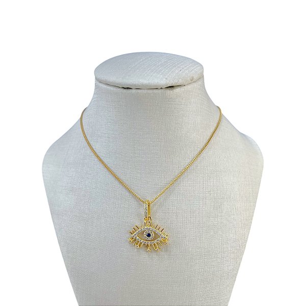 Colar Folheado Ouro 18k Olho Grego Cravejado