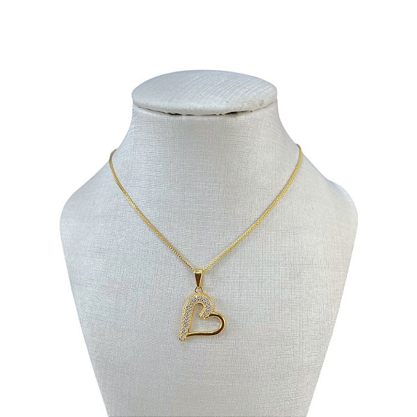 Colar Folheado Ouro 18k Coração Cravejado