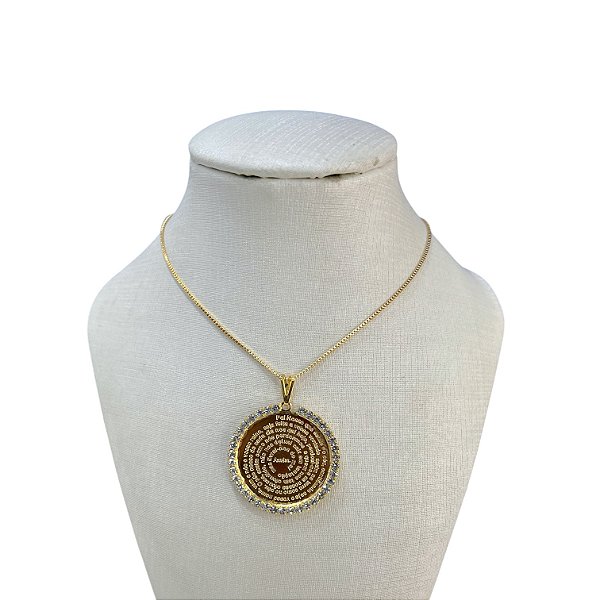 Colar Folheado Ouro 18k e Prata 925 Pai Nosso Strass