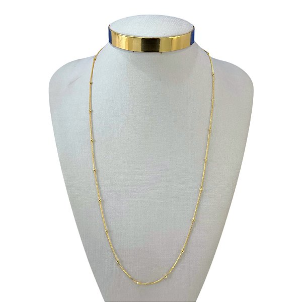 Colar Longo Folheado Ouro 18k e Prata 925 Bolinhas