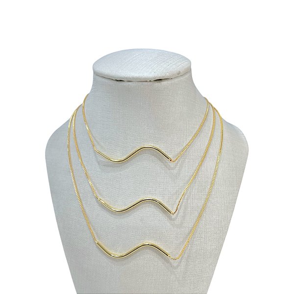 Colar Triplo Folheado Ouro 18k e Prata 925 Ondulado