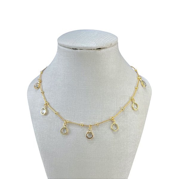 Choker Folheada Ouro 18k Bolinhas Ponto de Luz