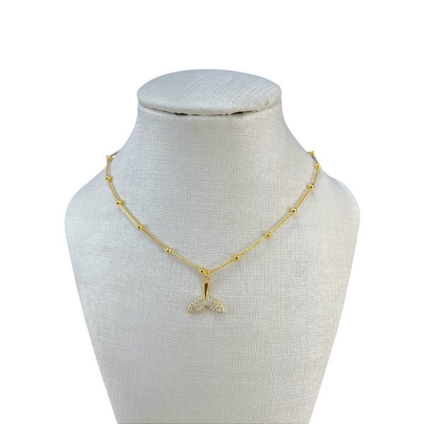 Choker Folheada Ouro 18k Bolinhas Cauda de Sereia Cravejada