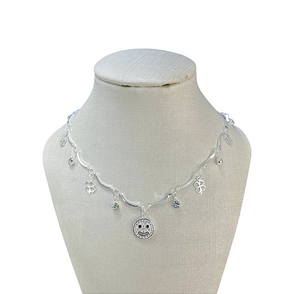 Choker Folheada Prata 925 Ponto de Luz Smile Cravejado