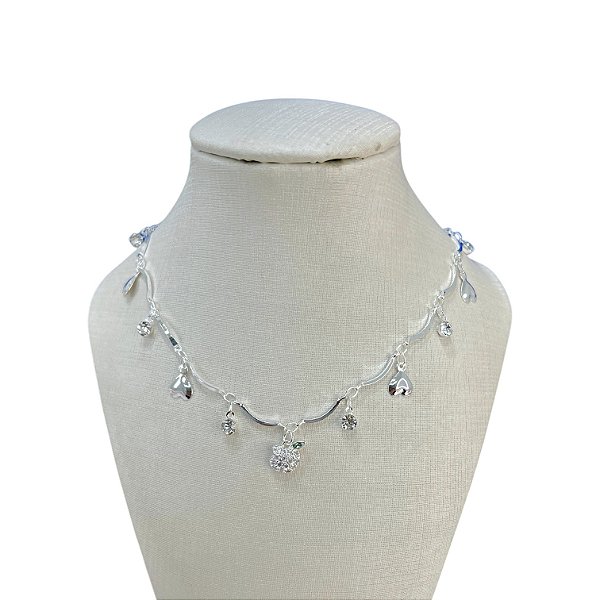 Choker Folheada Prata 925 Ponto de Luz Maçã Cravejada