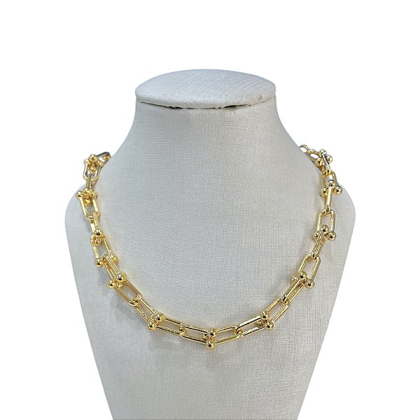 Colar Folheado Ouro 18k Correntaria Elos Bolinhas Inspired Grossa