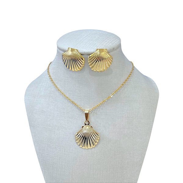 Conjunto Folheado Ouro 18k e Prata 925 Concha