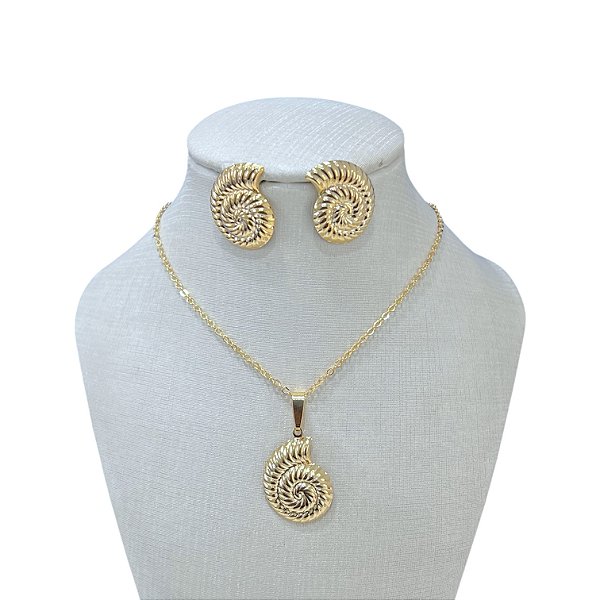 Conjunto Folheado Ouro 18k e Prata 925 Caracol