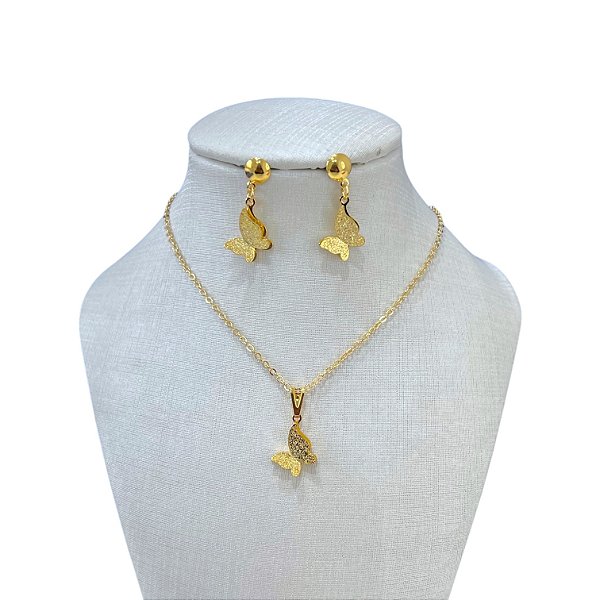 Conjunto Folheado Ouro 18k e Prata 925 Borboleta