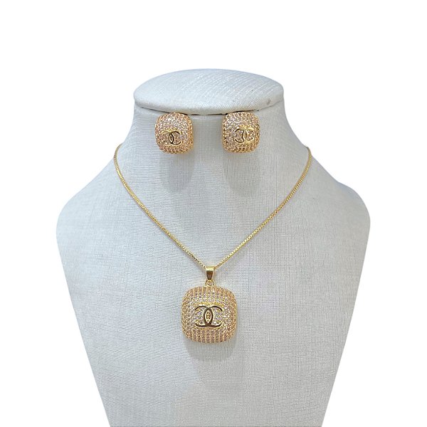 Conjunto Folheado Ouro 18K e Prata 925 Inspired Cravejado