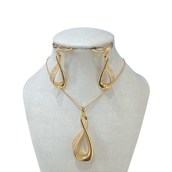 Conjunto Folheado Ouro 18K e Prata 925 Infinito Cravejado