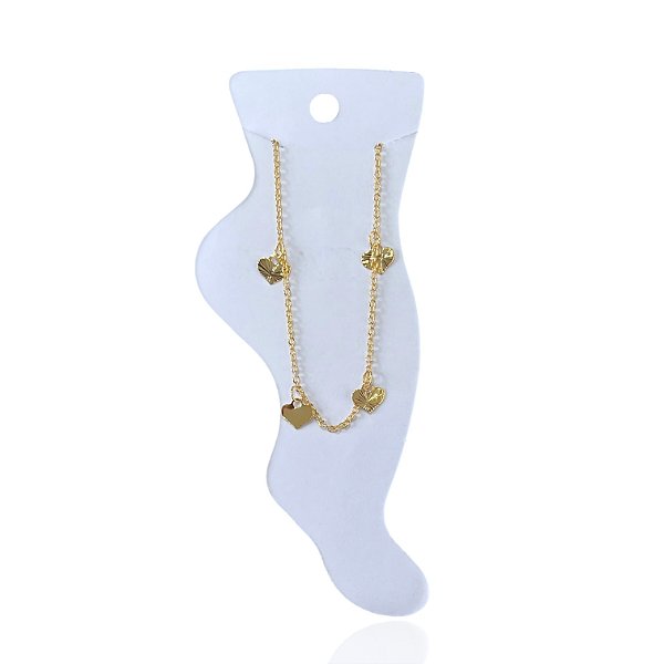 Tornozeleira Folheada Ouro 18k e Prata 925 Corações