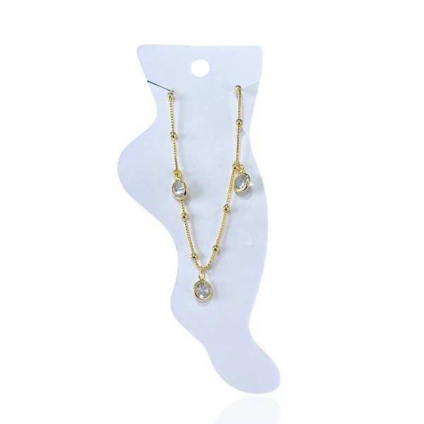 Tornozeleira Folheada Ouro 18k Bolinhas Ponto de Luz