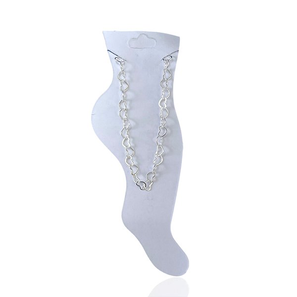 Tornozeleira Folheada Prata 925 Elos Corações