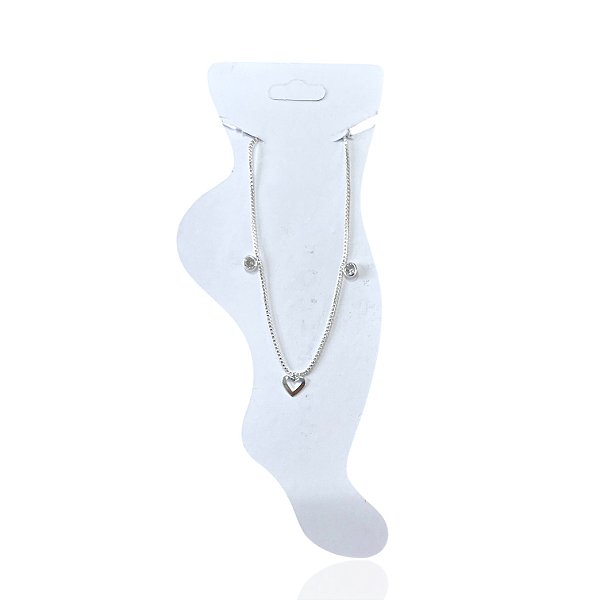 Tornozeleira Folheada Prata 925 Coração Vazado Ponto de Luz