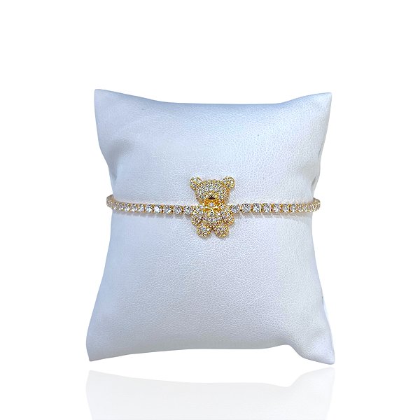 Pulseira Folheada Ouro 18k e Prata 925 Urso Inspired Cravejado