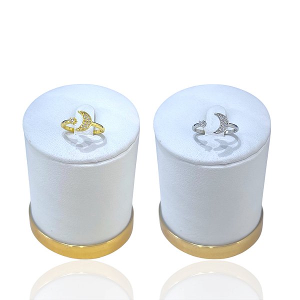 Anel Falange Ajustável Bijuteria Dourado e Prata Lua Cravejada