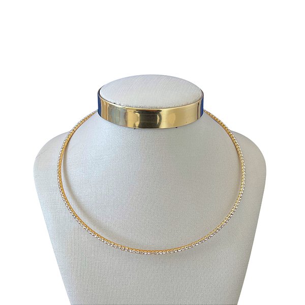 Choker Folheada Ouro 18k Aro Strass