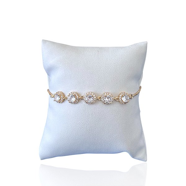 Pulseira Folheada Ouro 18k e Prata 925 Redondo Cravejado