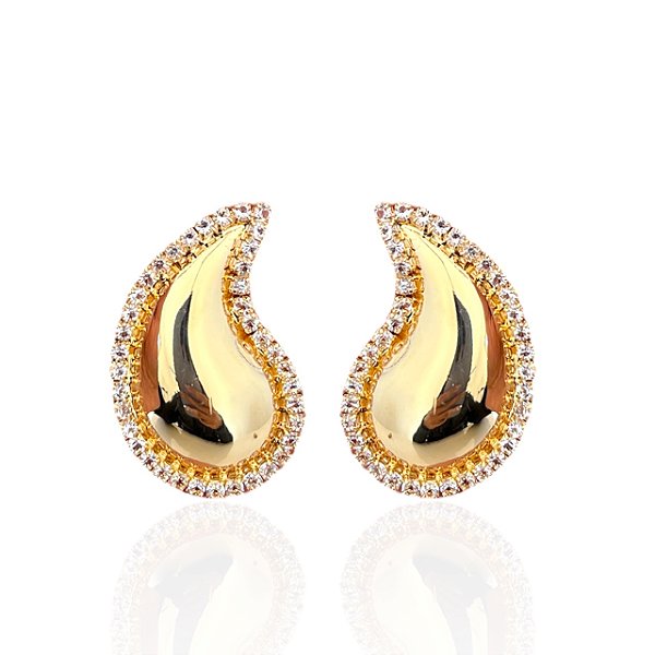 Brinco Folheado Ouro 18k Gota Virgula Strass