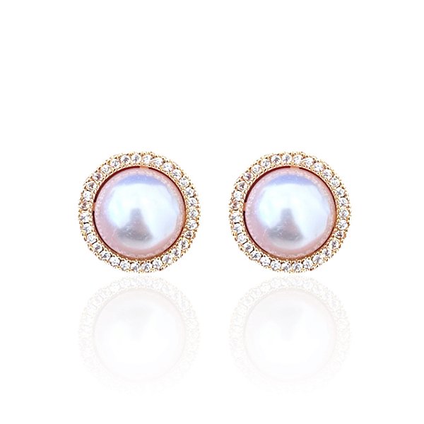 Brinco Folheado Ouro 18k e Prata 925 Pérola Redonda Cravejada