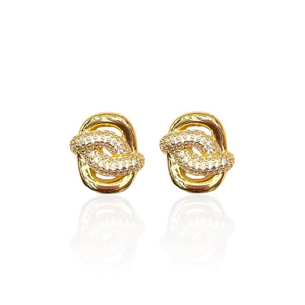 Brinco Folheado Ouro 18k e Prata 925 Quadrado Cravejado