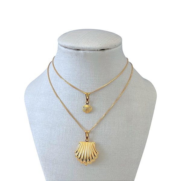 Colar Duplo Folheado Ouro 18k Conchas