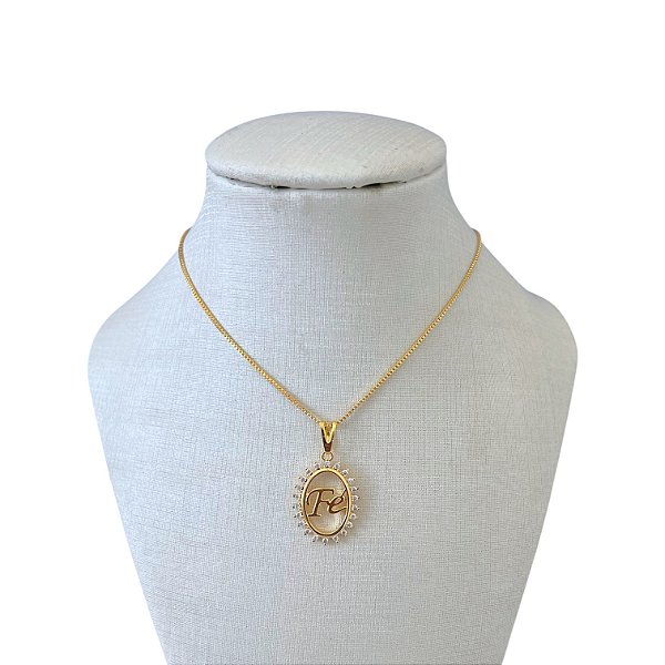 Colar Folheado Ouro 18k Fé Cravejada