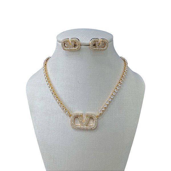 Conjunto Folheado Ouro 18k e Prata 925 Riviera Inspired Cravejado