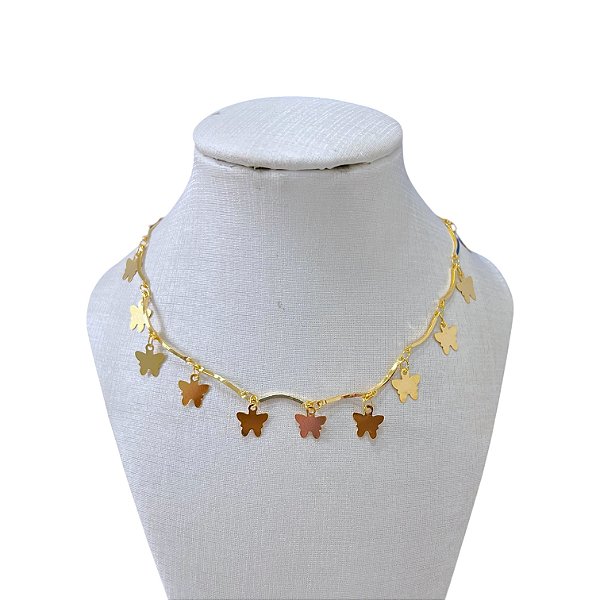 Choker Folheada Ouro 18k Borboletas
