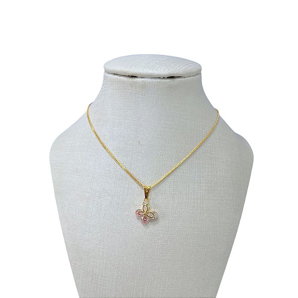 Colar Folheado Ouro 18k e Prata 925 Borboleta Cravejada