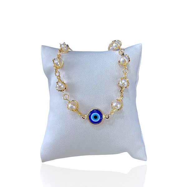 Pulseira Folheada Ouro 18k Pérola Olho Grego
