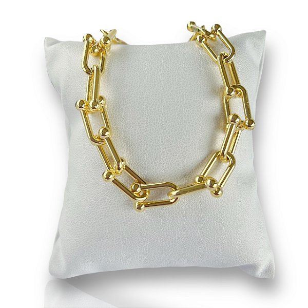 Pulseira Folheada Ouro 18k e Prata 925 Elos Bolinhas Fina