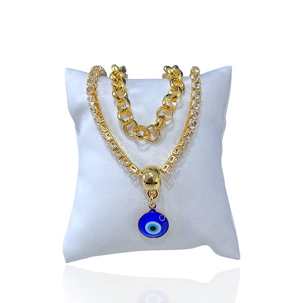 Pulseira Folheada Ouro 18k Dupla Riviera Olho Grego
