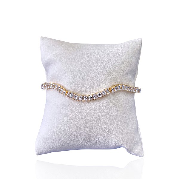 Pulseira Folheada Ouro 18k e Prata 925 Riviera Ondulada Trava