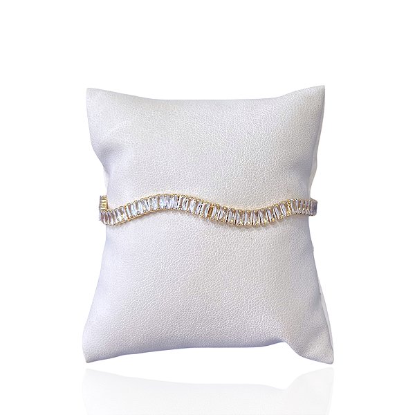 Pulseira Folheada Ouro 18k e Prata 925 Riviera Ondulada Trava