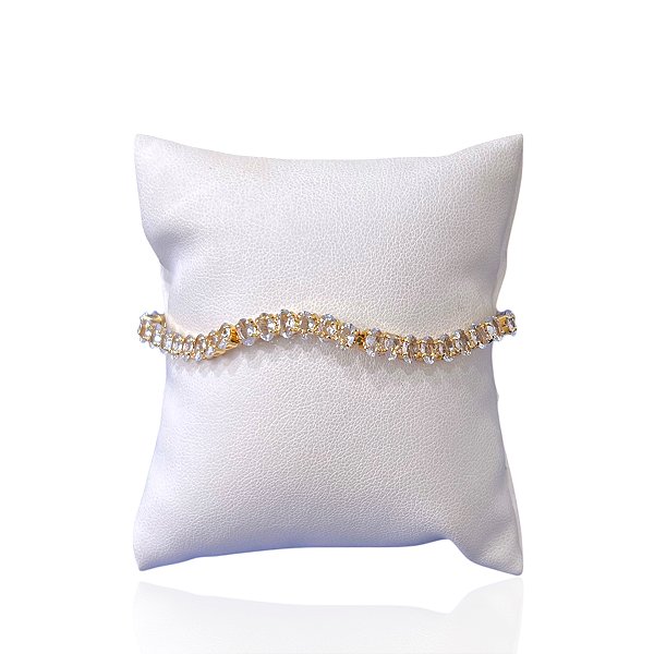 Pulseira Folheada Ouro 18k e Prata 925 Riviera Ondulada Trava