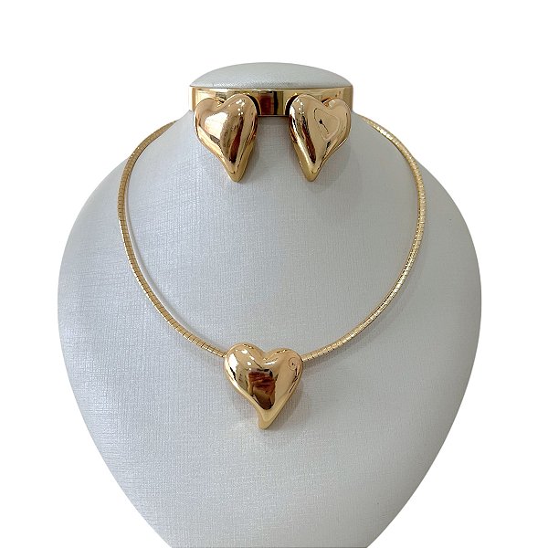 Conjunto Aro Bijuteria Coração Abaulado