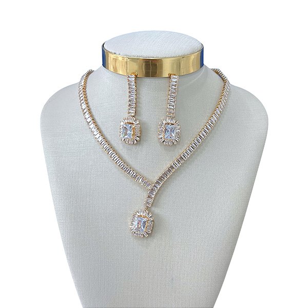 Conjunto Folheado Prata 925 Riviera Quadrado