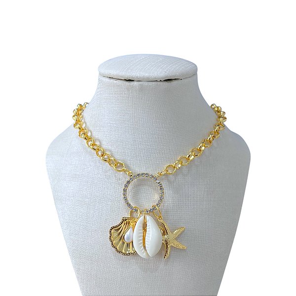 Colar Folheado Ouro 18k Sereismo mandala Concha