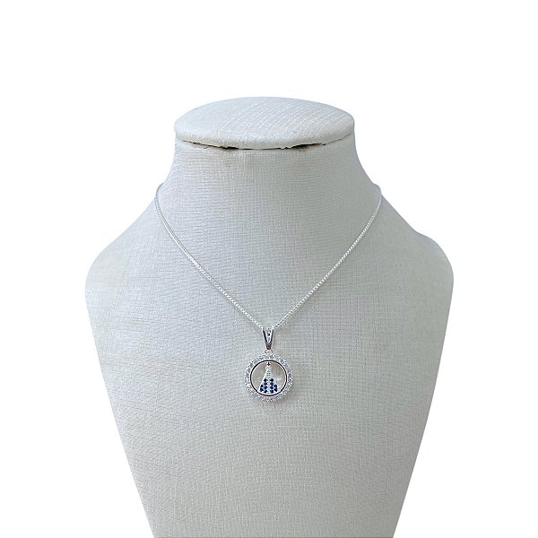 Colar Folheado Prata 925 Nossa Senhora Cravejada