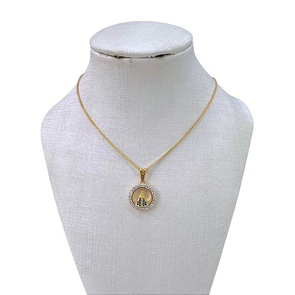 Colar Folheado Ouro 18k e Prata 925 Nossa Senhora Cravejada