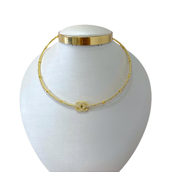Choker Folheada Ouro 18k e Prata 925 Aro Strass Inspired